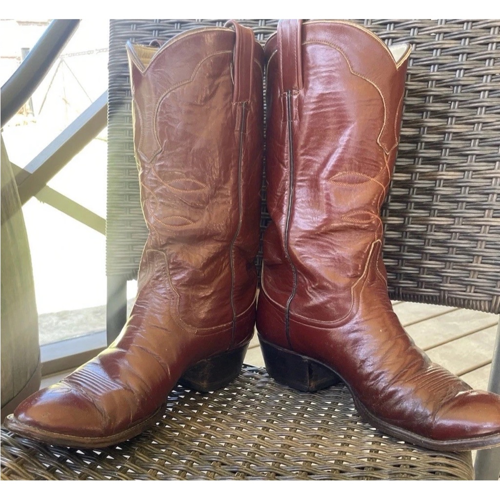 Vintage Larry Mahan Leather Cowboy Boots Western Red Men 8.5 D Made In Tx Usa